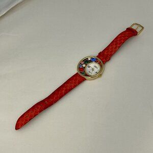 Vintage Quartex Quartz Watch Rhinestone Accent Leather Strap Needs Battery